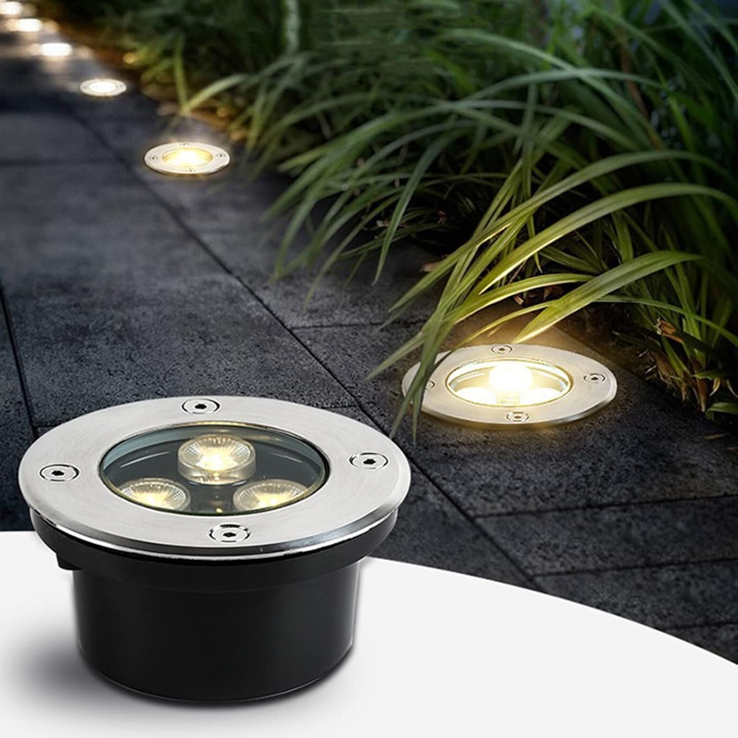 Low Voltage Landscape Lights Outdoor In-Ground Lights IP65 Waterproof Round Embedded LED Underground Light for Patio, Deck, Step, Garden Lights, AC12/24V(Red,36W-AC12V)