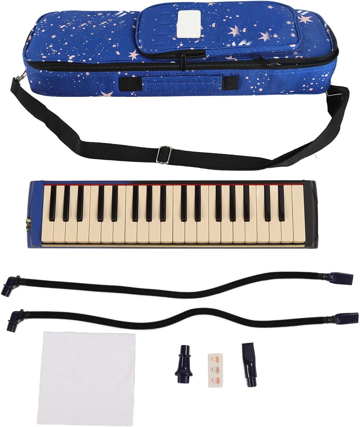 37 Key Melodica Instrument Piano, Air Keyboard with 2 Mouthpieces, Double Soft Tubes, Carrying, ABS Material for Beginners, Music Classrooms and Live Performances