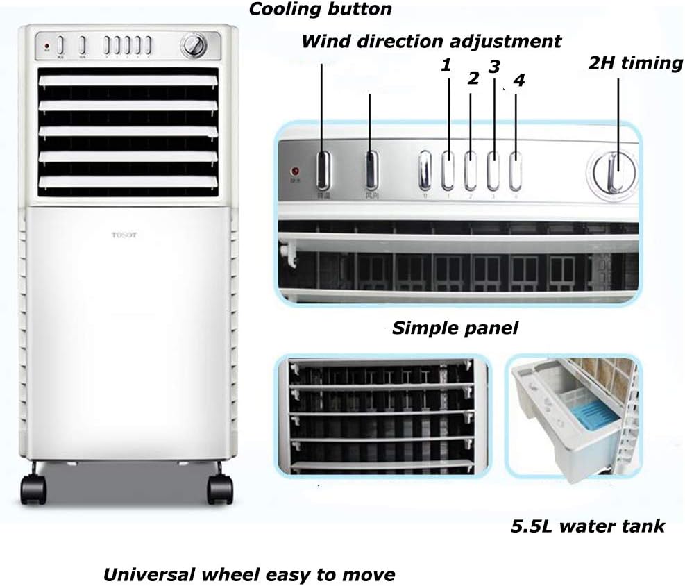 Cooling Fans Portable Air Conditioner Fan, 80° Oscillation,4 speeds, 2H Timing Evaporative Air Cooler Cooling Fan with for Home, Office, 65W 3 Speed Setting