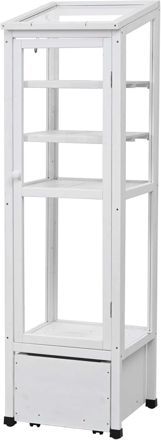 62.4inch Wood Garden Greenhouse(White)