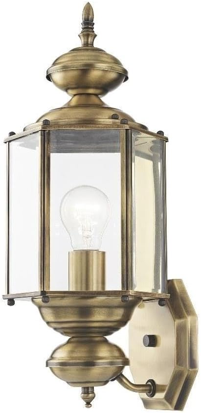 Livex Lighting 2006-01 Outdoor Wall Lantern with Clear Beveled Glass Shades, Antique Brass