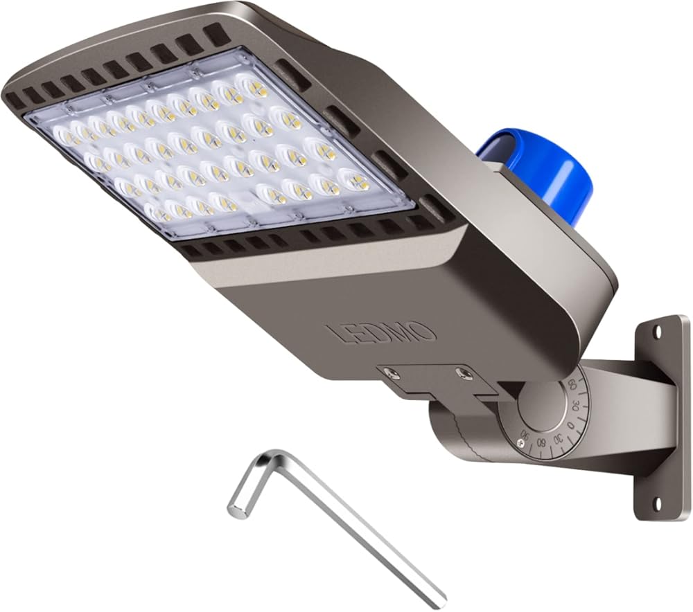 ledmo LED Parking Lot Lighting 150W LED Shoebox Light Adjustable Street Light with Dusk to Dawn Photocell Slip Fitter 5000K Waterproof IP65 Commercial Outdoor Lighting for Yard Barn Garage Shop Patio