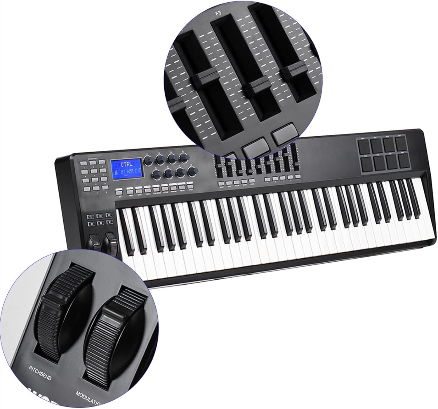 Keyboard Piano 61 Portable 61-Key USB MIDI Keyboard Controller 8 RGB Colorful Backlit Trigger Pad