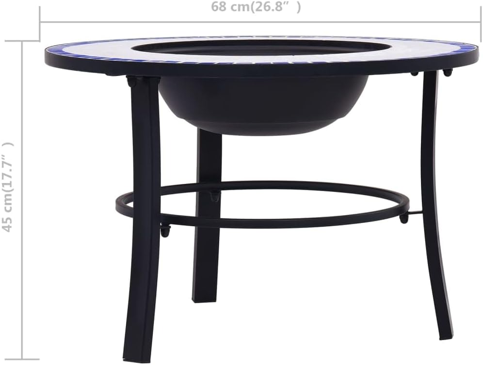 vidaXL Blue and White Ceramic Mosaic Fire Pit – Outdoor Steel Fire Pit Stove, Perfect for Garden & Patio, Efficient in Absorbing & Radiating Heat, Ideal for BBQ and Roasting, Sturdy Design