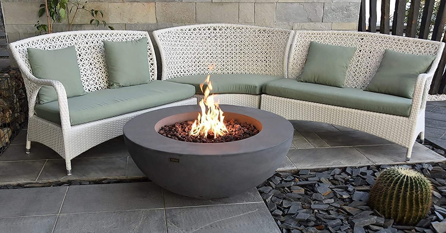 Elementi Lunar Bowl Cast Concrete Fire Table, Outdoor Fire Pit Fire TablePatio Furniture, Light Gray (Liquid Propane Gas)