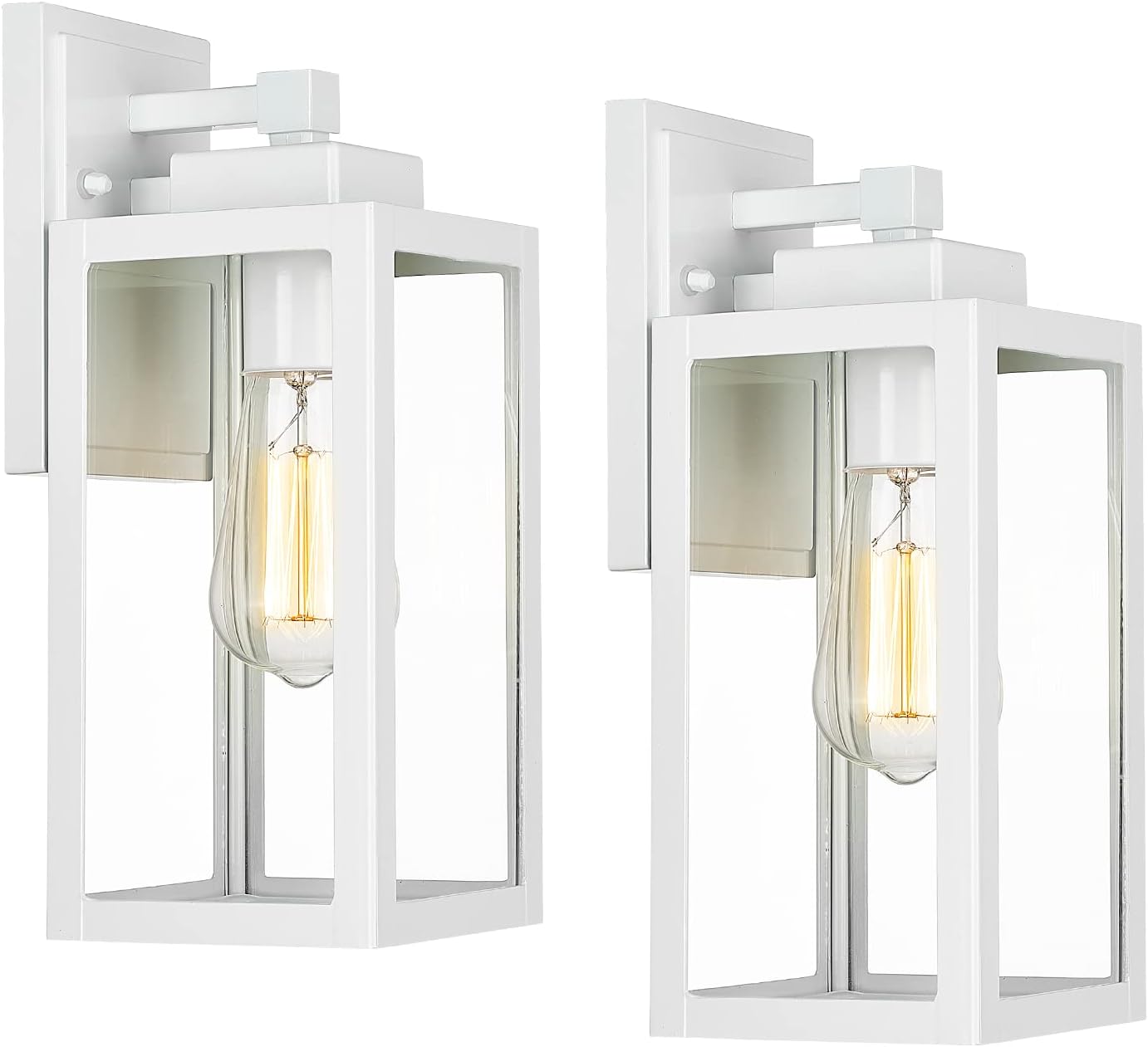 Darkaway Outdoor Lights Fixtures Wall Mount, Exterior Waterproof Wall Lanterns, Porch Sconces Wall Mounted Lighting with Glass Shade， Modern Wall Lamps for House Front Porch Patio (2 Pack, White)