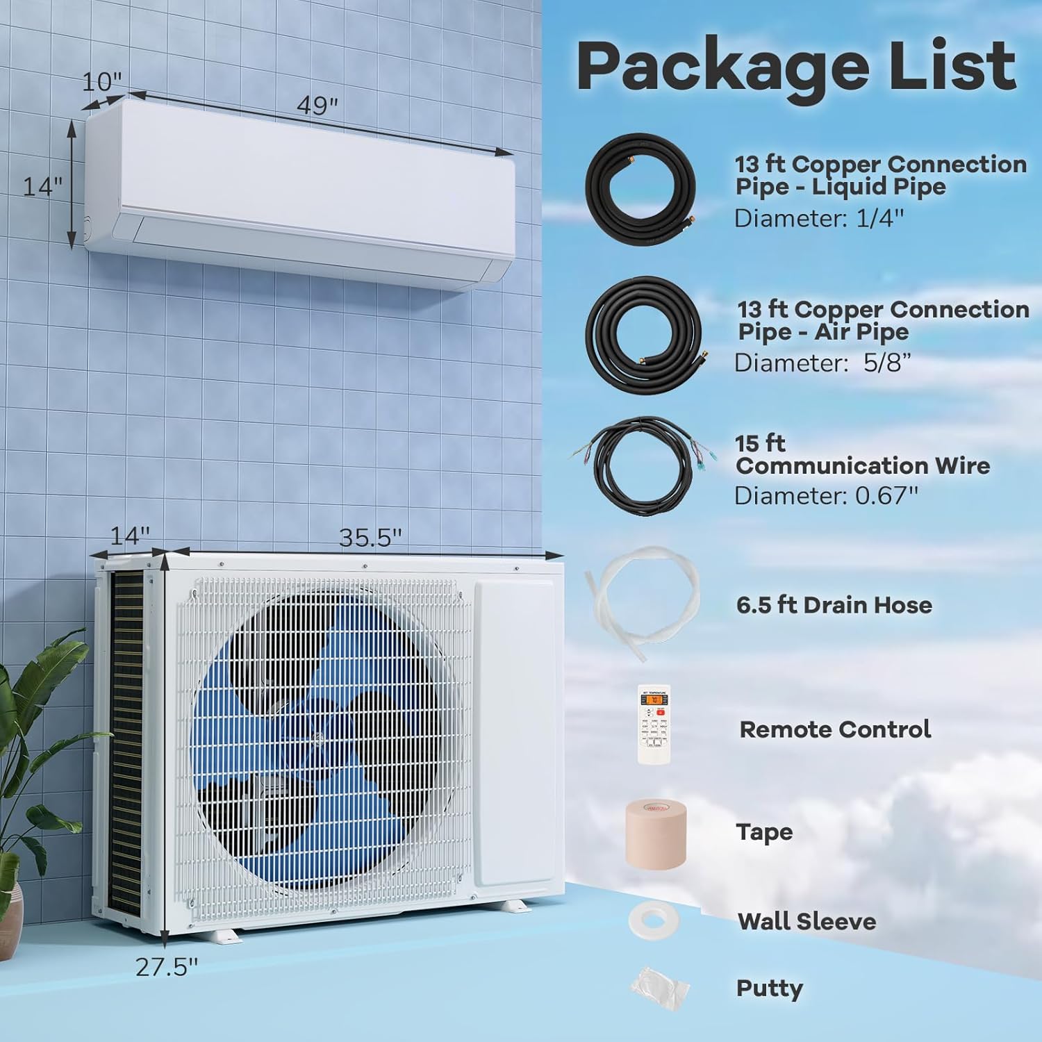 DORTALA 24000 BTU Mini Split Air Conditioner, 25 SEER2 208-230V Wifi Enabled Inverter Ductless Wall AC Unit & Heater with Remote, Installation Kit, Pre-Charged Heat Pump System for Alexa, White