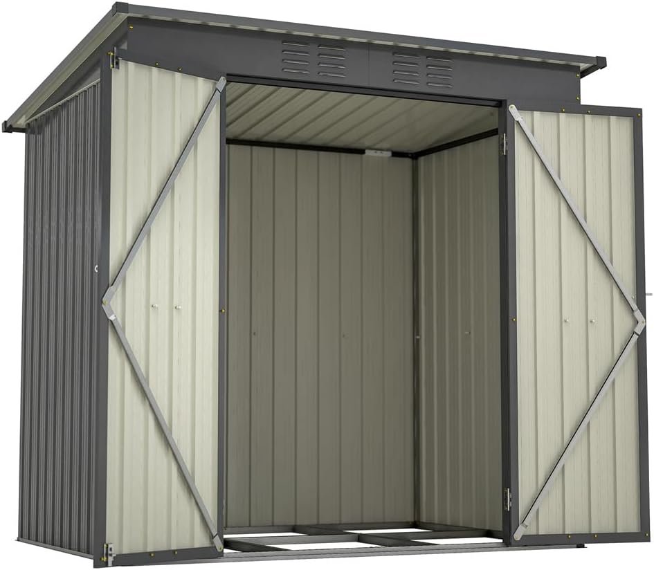 6ftx4ft Outdoor Storage Shed with Double Hinged Door, Metal Garden Shed Storage House with 2 Integrated Punched Vents for Outdoor Patio Lawn Backyard, Black