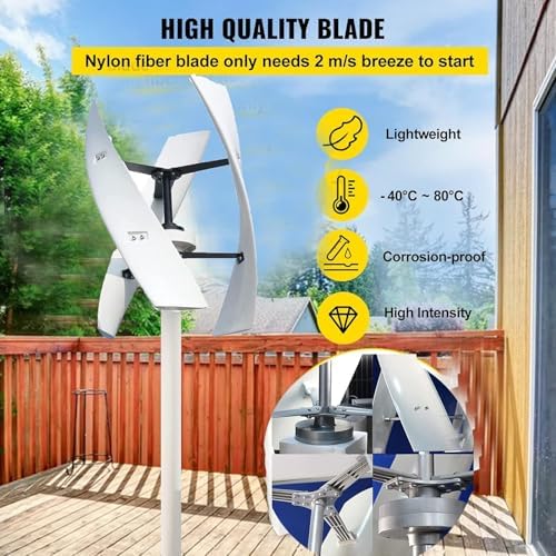 6000W-15000W Wind Turbine Generator Kit for Home Use, Horizontal Axis with 3 Blades & Controller, 12V/24V/48V Vertical Wind Power System