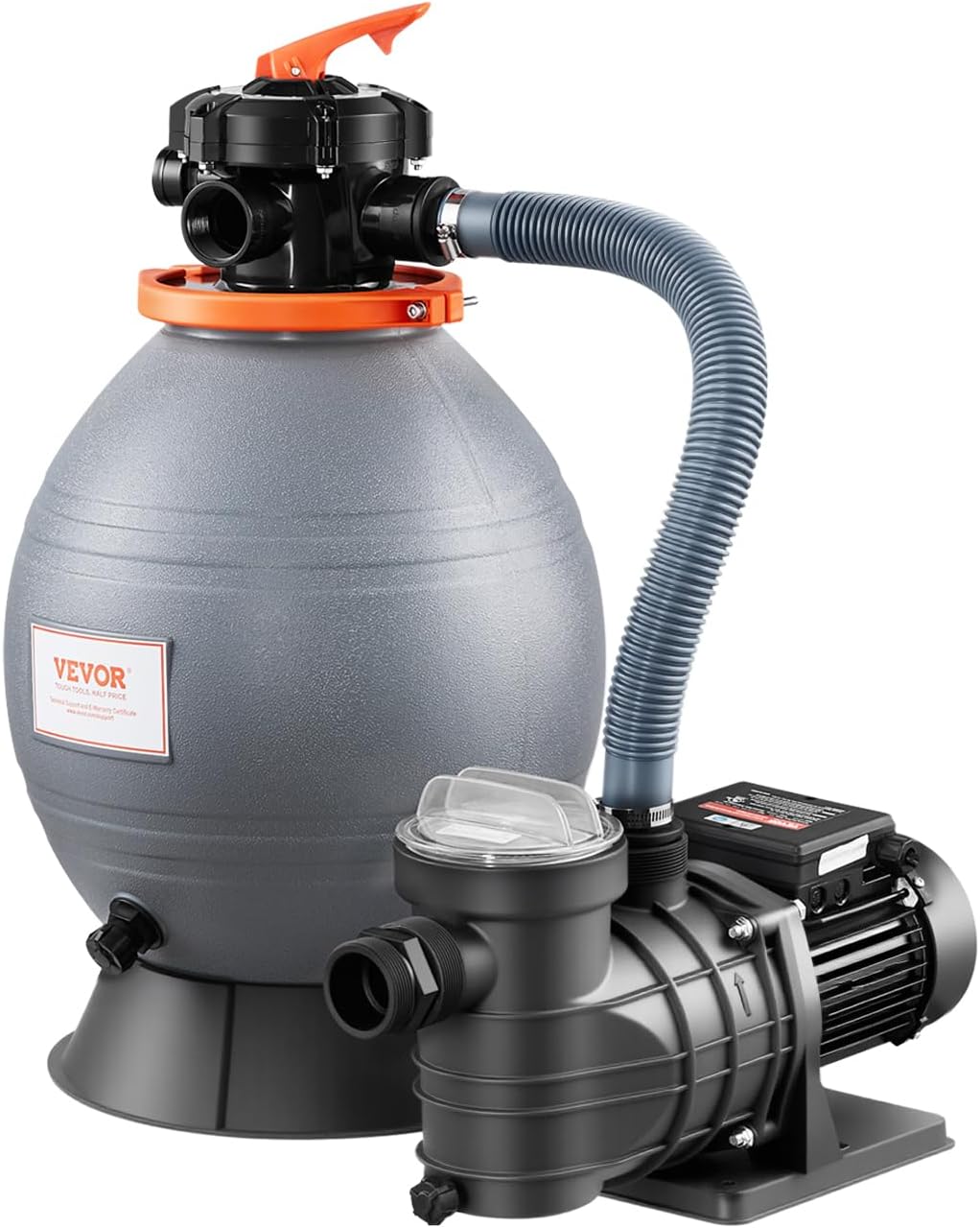 VEVOR Sand Filter Pump for Above Ground Pool, 16 in, 3500 GPH, 3/4 HP Swimming Pool Sand Filter Pump System, Krystal Clear with 6-Way Multi-Port Valve & Strainer Basket, Easy Installation for Pools