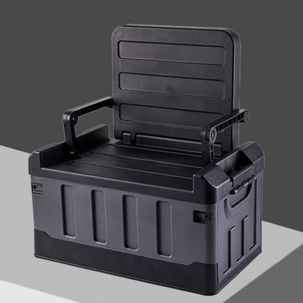 Car Trunk Storage Bins with Lids, Folding Organizer Plastic Bin for Camping, Deck Boxes Outdoor, Travel and Vehicle Supplies, Multi-Use Car Accessories and Storage Crate(Black)
