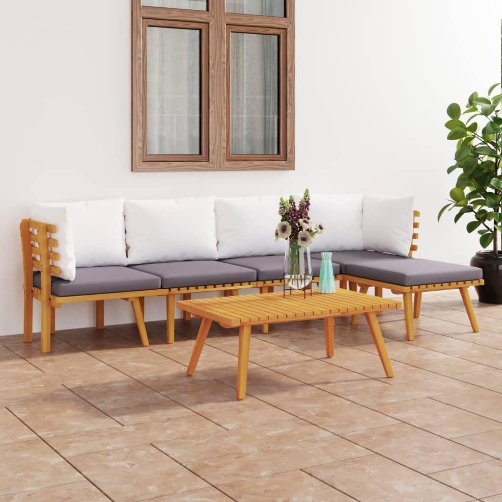6 Piece Patio Lounge Set with Cushions Solid Acacia Wood,Versatile Wooden Patio Lounge Set with Cushions for Relaxing and Comfort Patio Furniture, Outdoor Furniture Sets