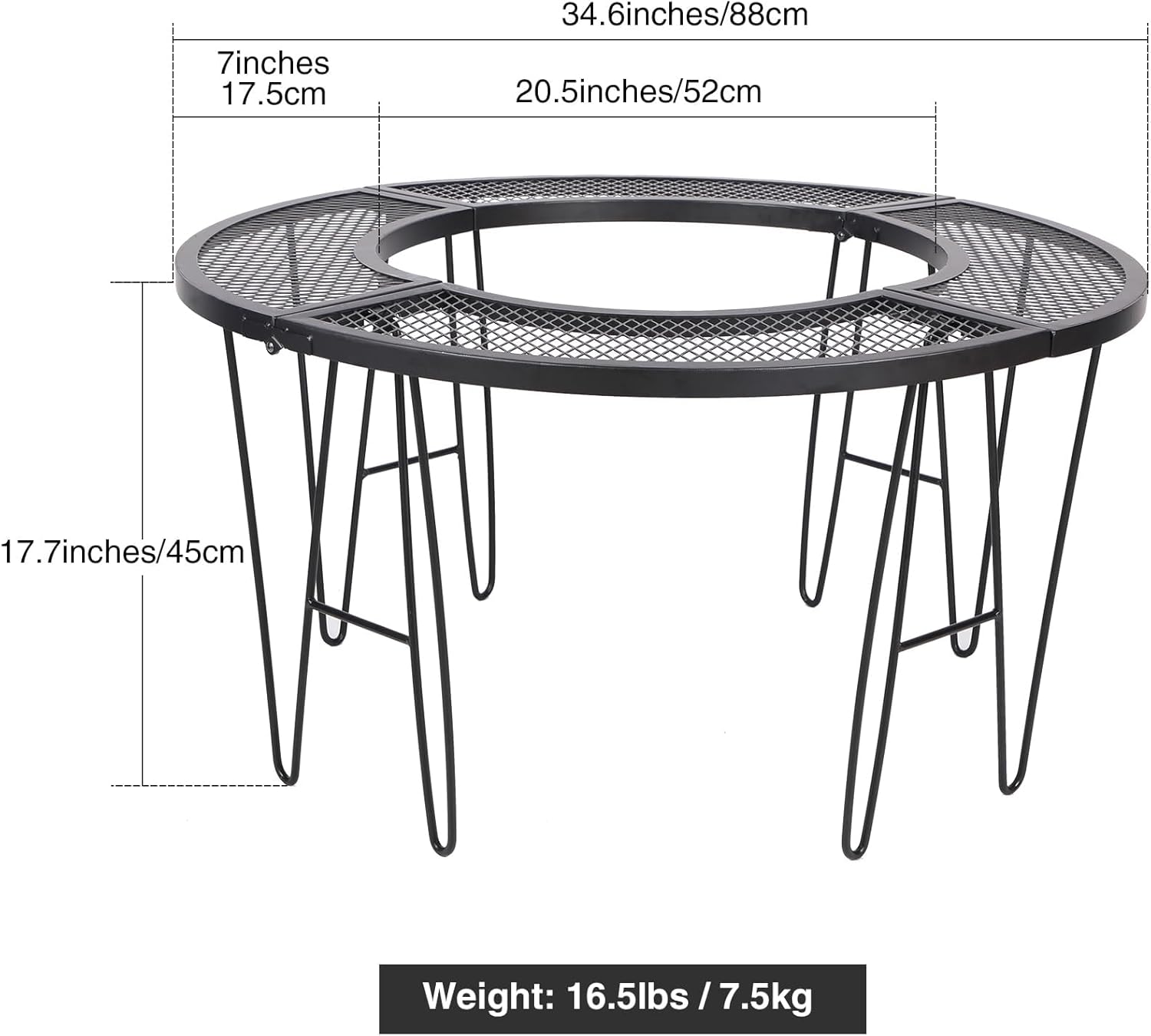 Lineslife Portable Fire Pit Surround Tabletop for Solo Stove Bonfire Ranger, Folding Iron Smokeless Round Fire Pit Table with 21