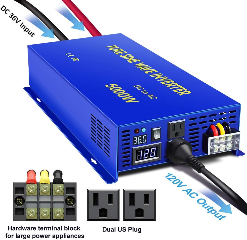 5000 Watt Pure Sine Wave Inverter 36V DC to AC 120V, 5000W Power Invert Surge 10000W Power Converter for Solar System. (5000W 36V)