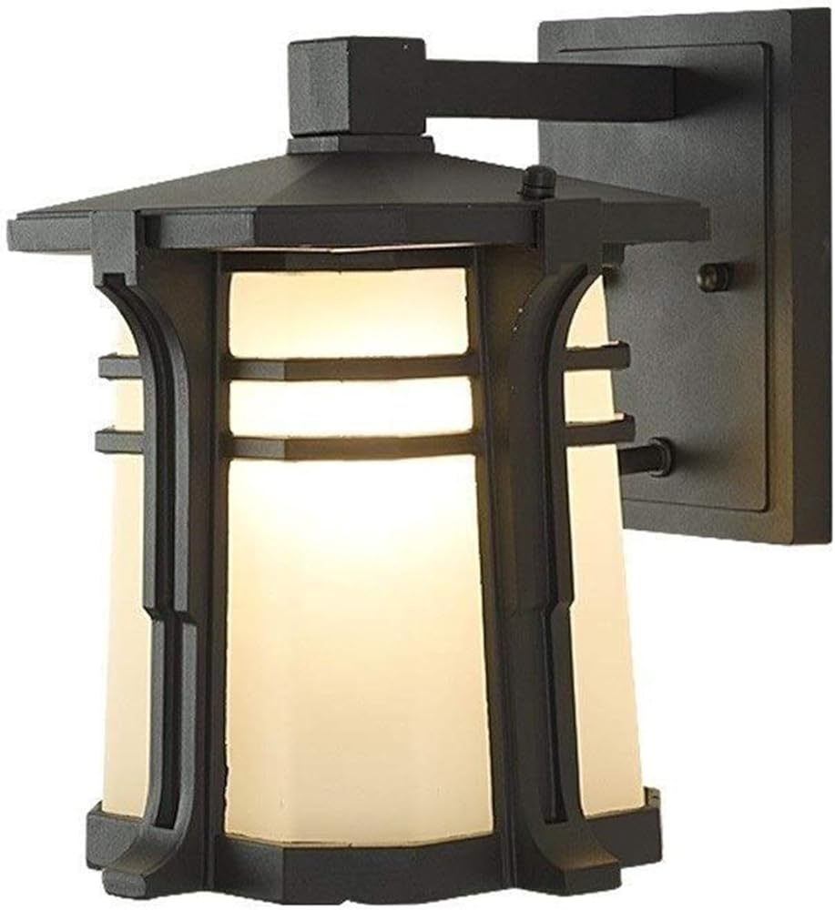 OUDINI Black Outdoor Wall Light Fixture, Aluminum Outdoor Balcony Wall Lamp,New Chinese Terrace Lighting Wall Sconce, for Front Door, Entry, Porch, Patio
