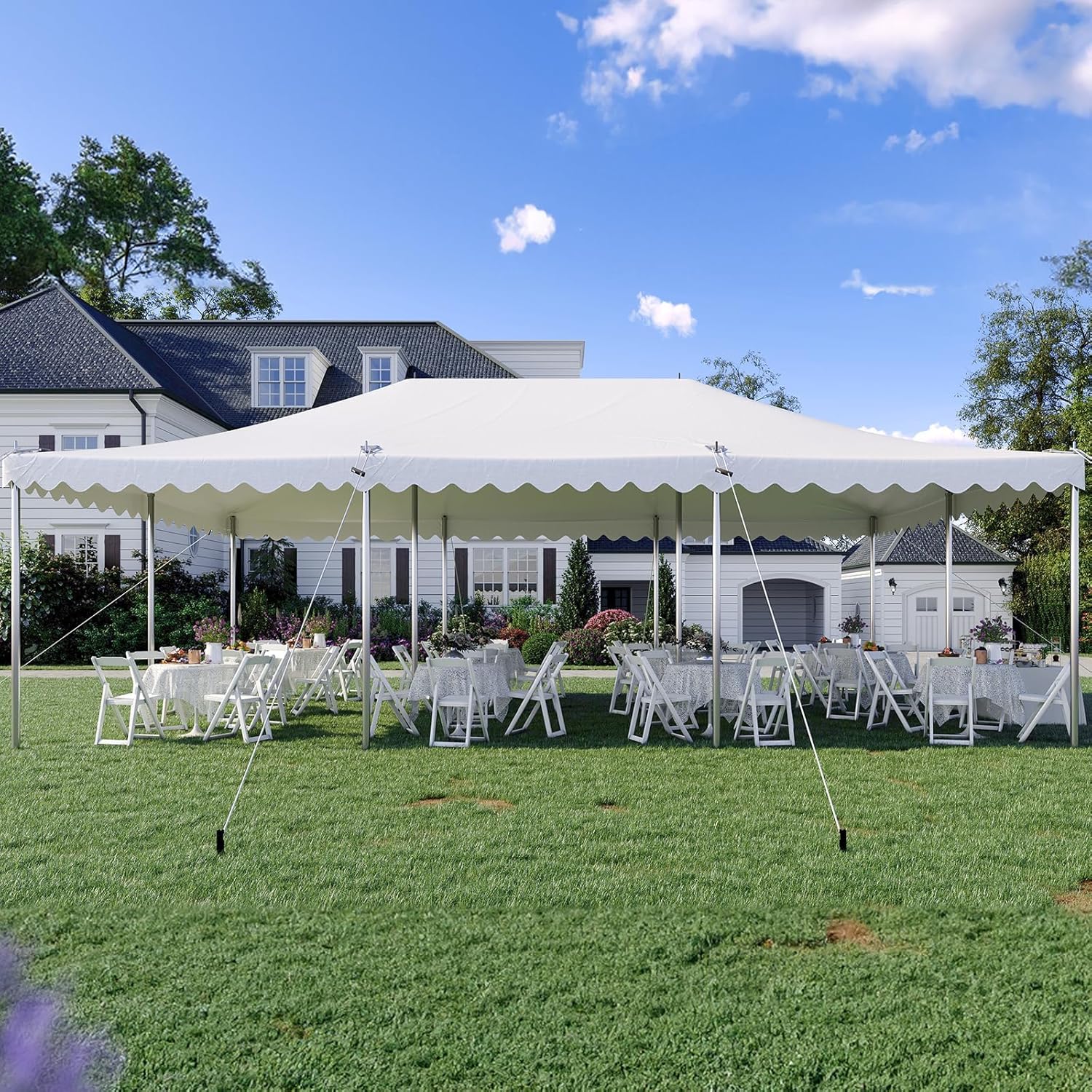 Quictent 20x40 Party Tent Heavy Duty Waterproof | Large Wedding Tent for 120 People, Fire Retardant PVC Canopy with 3 Reinforced Poles, Easy Setup for Events & Outdoor Use (White, no Sides)