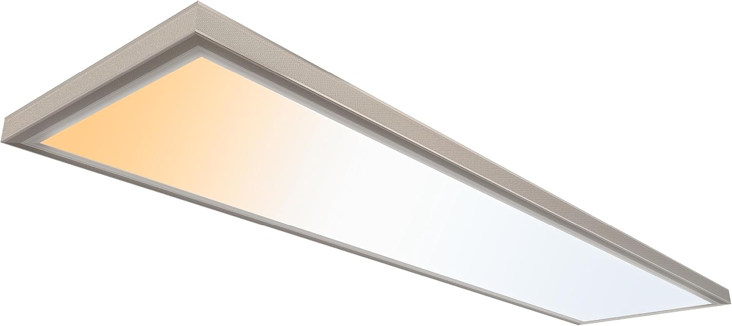 Ultralux 1x4 ft Surface Mount Ceiling Light Panel – Slim, Edge Lit, Flush Mount Flat Panel for Kitchen, Home & Office - TRIAC Dimmable, 3CCT Adjustable Color Temperature (Brushed Nickel, 1 Pack)