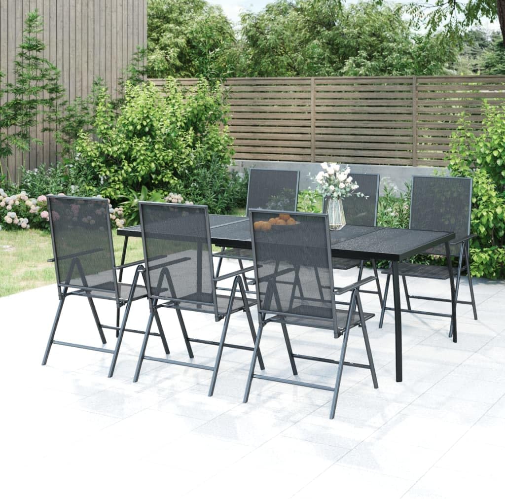 Garden Dining Set Anthracite Powder-Coated Steel, Rectangular Outdoor Table and 6 Adjustable Chairs, Patio Furniture for Balcony, Terrace