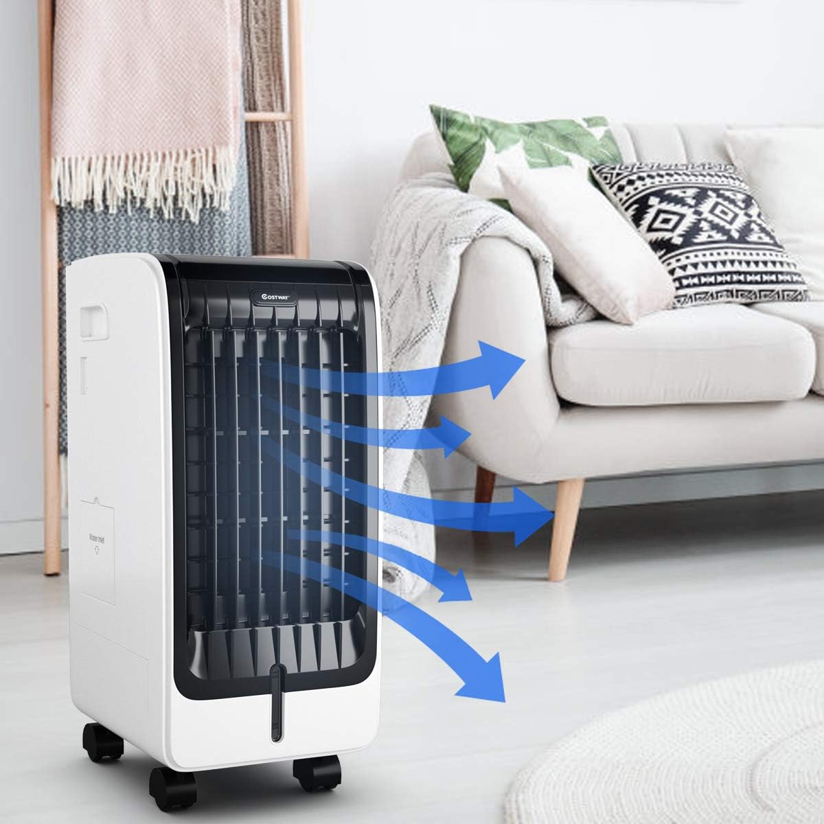 COSTWAY Evaporative Cooler, Include Remote Control, 2 Ice Packs, Portable Bladeless Fan with 3 Modes, 3 Speeds, 8H Timer, LED Display, Air Cooler for Indoor Use, Bedroom (Black)