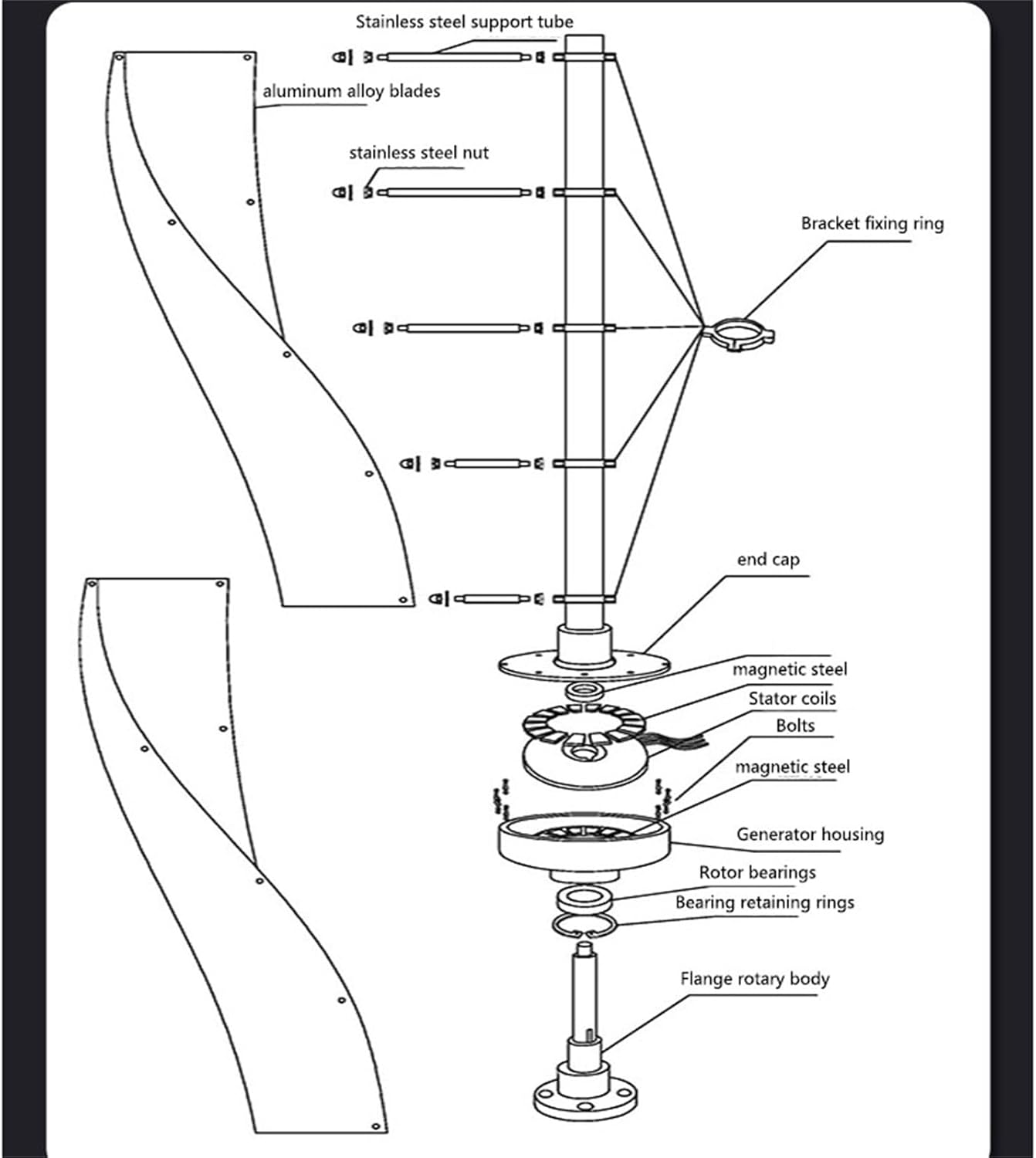 12V/24V Vertical Wind Power Turbine Generator Kit, Portable Maglev Shaft Wind Turbine Generator with MPPT Controller, Wind Power Generation, Commercial Industrial Energy Supply, Breeze Start,E