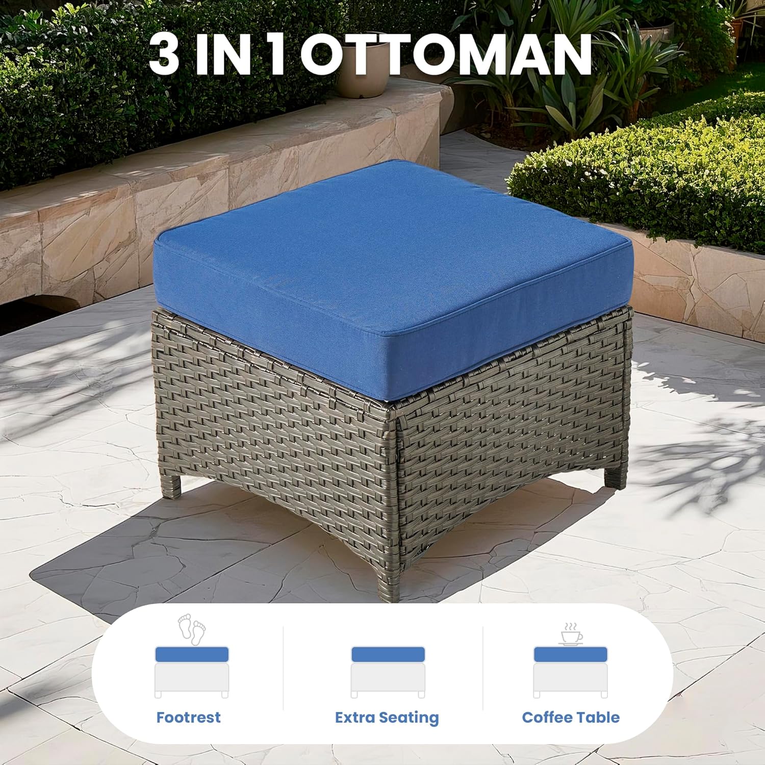 Patio Outdoor Furniture Set,Patio Seating Chair and Sofa Set (Brown Rattan,Navy Blue, 7 PCS w/ 54