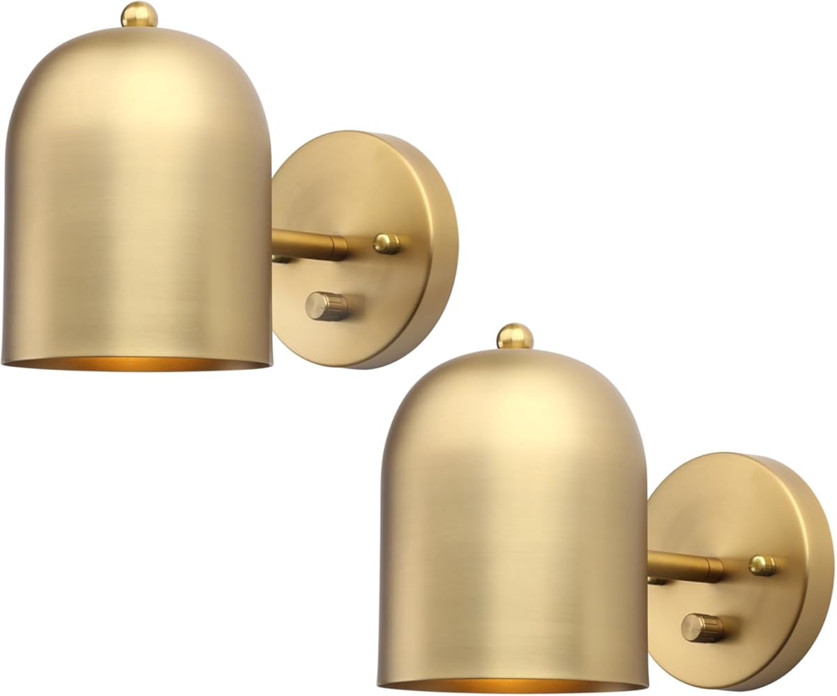 Pathson Set of 2 Hardwired Wall Sconce Dimmer Switch, Brass Finish Wall Light Lamp Adjustable Light Angle Wall Vanity Lighting, E26 Base Reading Lighting Decor for Bedroom Hallway Living Room
