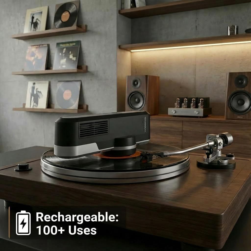 HumminGuru Orbit Static Remover for Vinyl Records, Vinyl Record Cleaner Machine Removes Static Charge Evenly, 360° LP Rotating Ionizer, Anti-Static Turntable Record Player Accessories Cleaning Kit