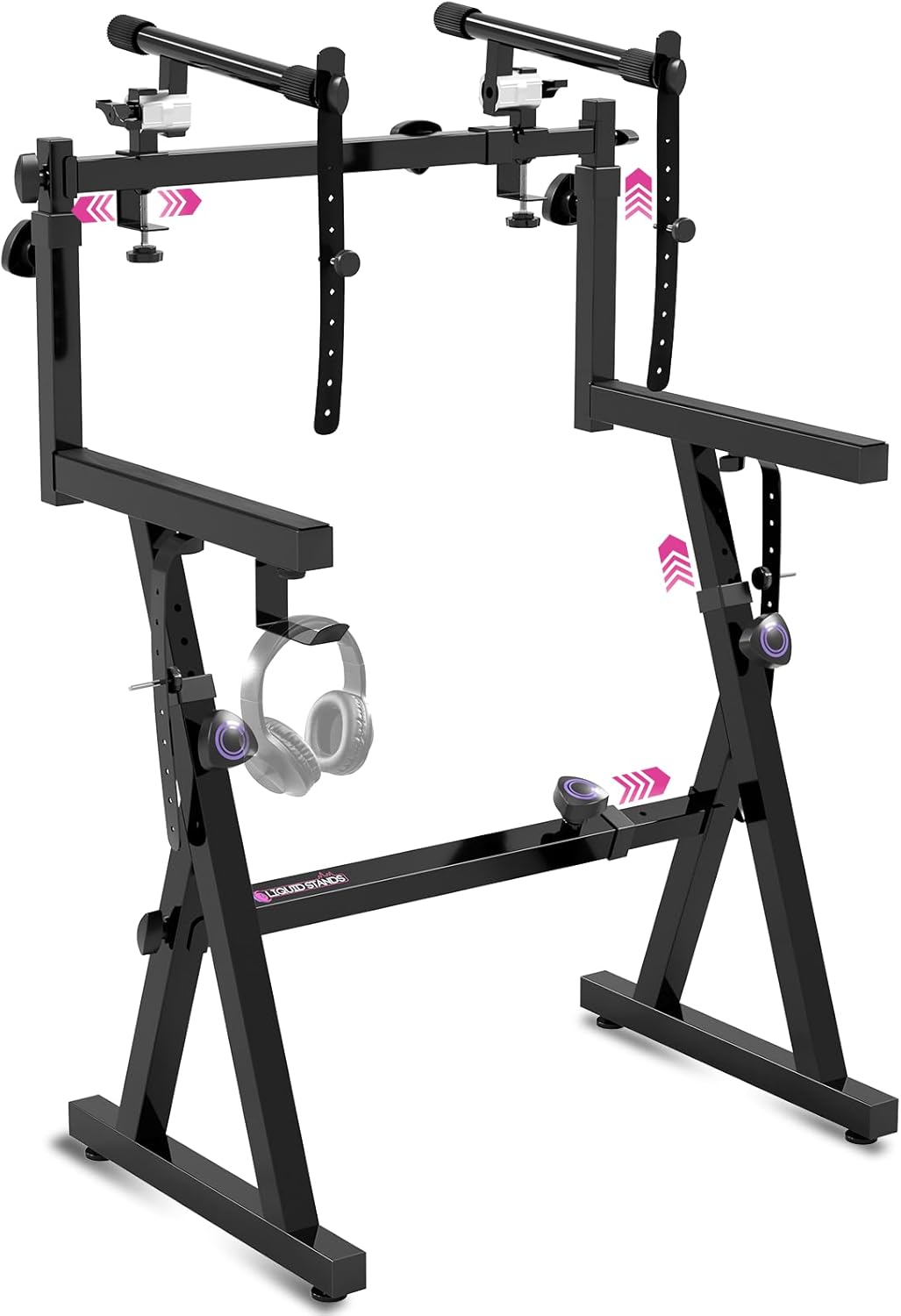 Liquid Stands Dual Piano Keyboard Stand with 2nd Tier - Z Style Adjustable and Portable 2 Tier Heavy Duty Music Stand for Synths and Electric Digital Keyboards - Fits 54 61 88 Key Pianos