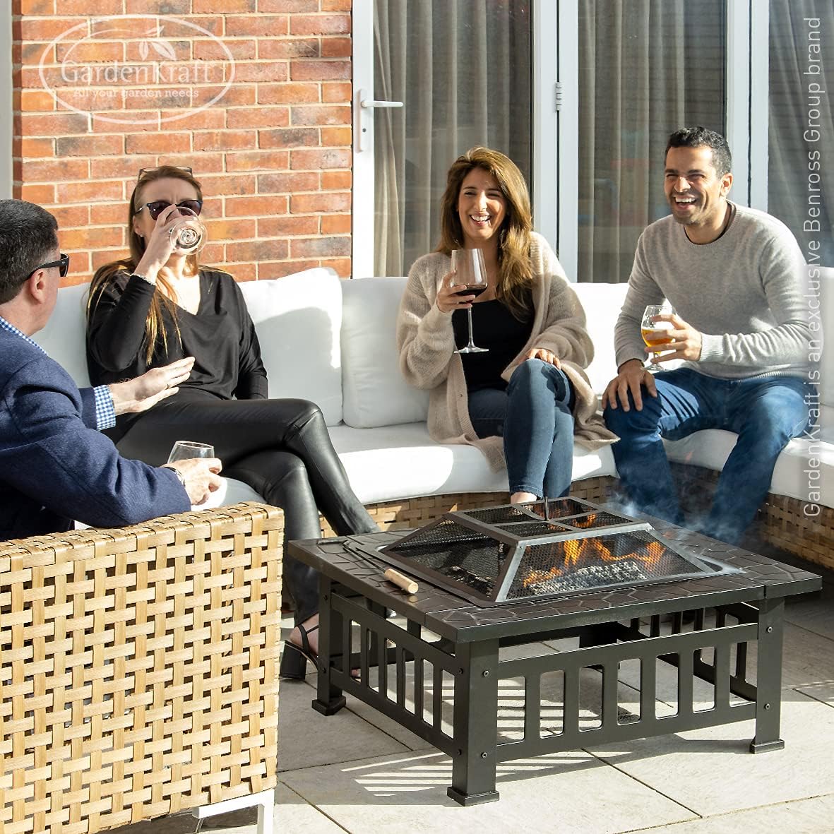 19609 3 in 1 Outdoor BBQ, Firepit & Ice Bucket/Stylish Outdoor Heater With Table Space/Burn Logs Or Charcoal/Includes Mesh Pit Cover, Stoker & PVC Grill Cover / 81cm x 81cm x 53cm