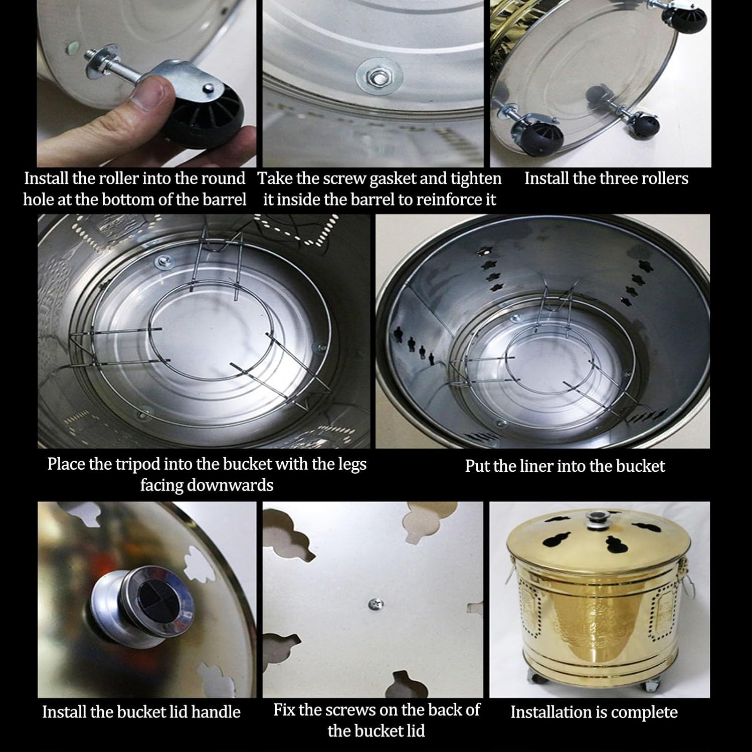 Fire Pit Stainless Steel Incinerator Cage Paper Burner Incinerator with Lid Burn Barrel Wood Burning Fire Pit Backyard Bonfire Fire Pit for Home and Garden.(Silver,48x53CM/18.9x20.9IN)