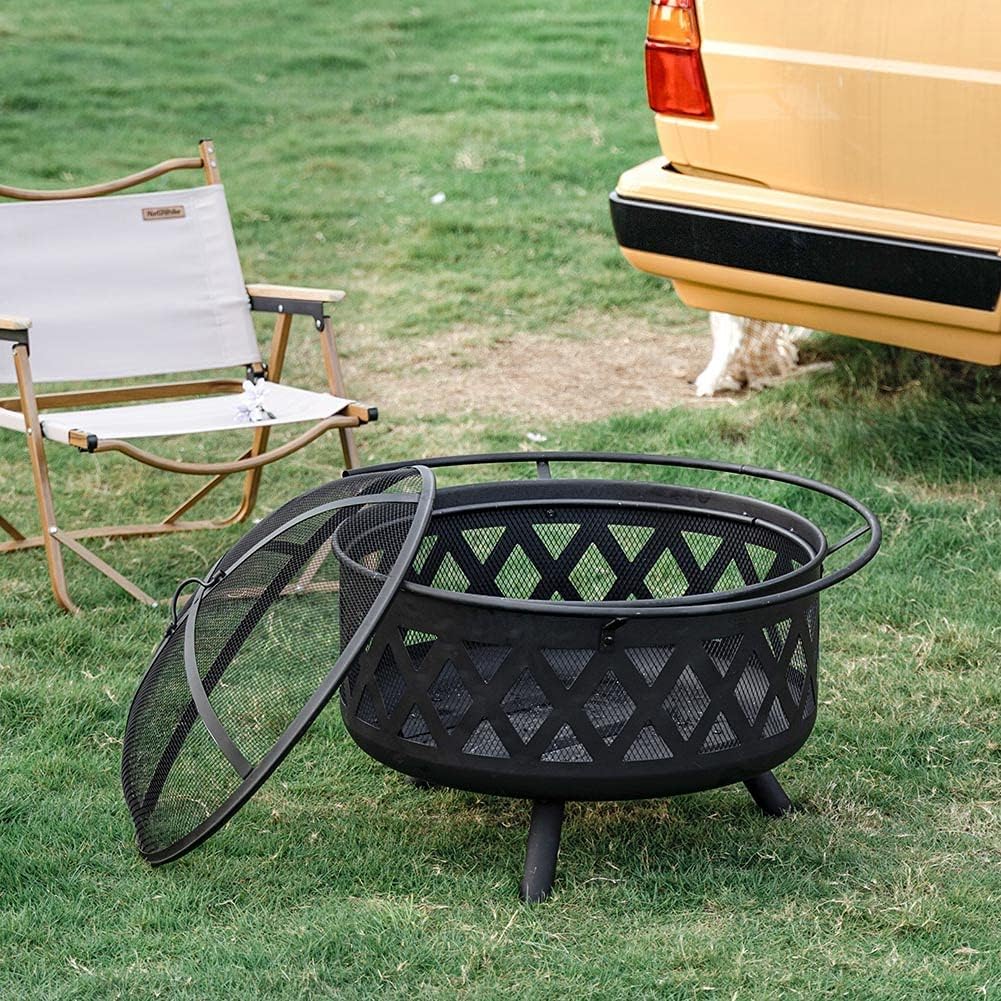 Garden fire Pit with Grill Shelf Outdoor Fire Bowl Charcoal Wood Burner