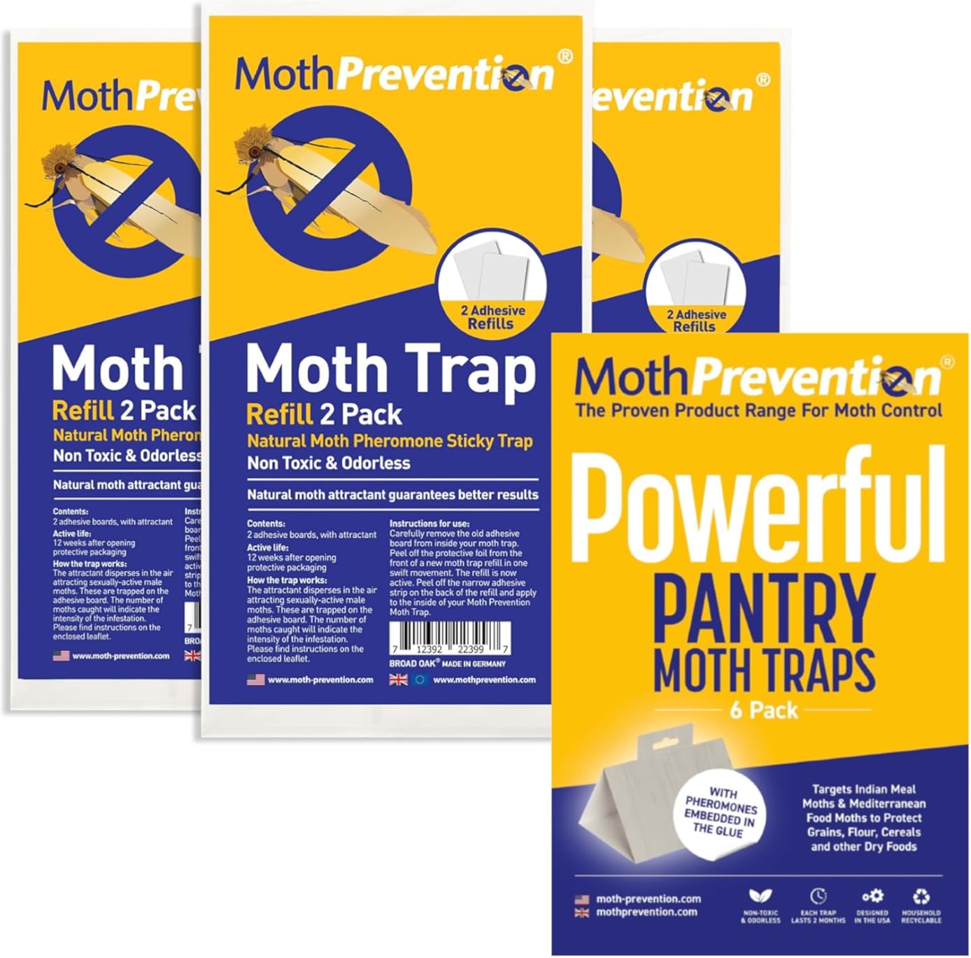 Clothes Moth Refills and Pantry Moth Trap Set - 6 Refills for Clothes Protection & Pack of 6 Pantry Traps - for Homes & Kitchens