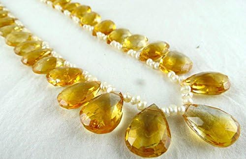 Citrine Pear Shaped Teardrops Briolette Pearl Beads Necklace 22 inches 17MM to 7MM