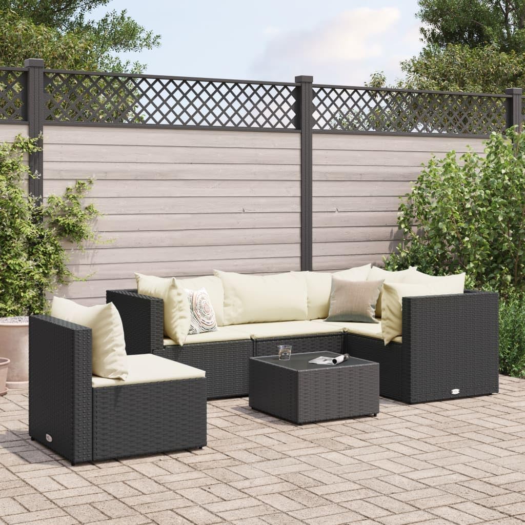 Furniture Sets 6 Piece Patio Lounge Set with Cushions Black Poly Rattan,Modular Outdoor Furniture Set with Comfortable Cushions and Durable PE Rattan for Patio, Terrace, and Backyard Garden Conversati