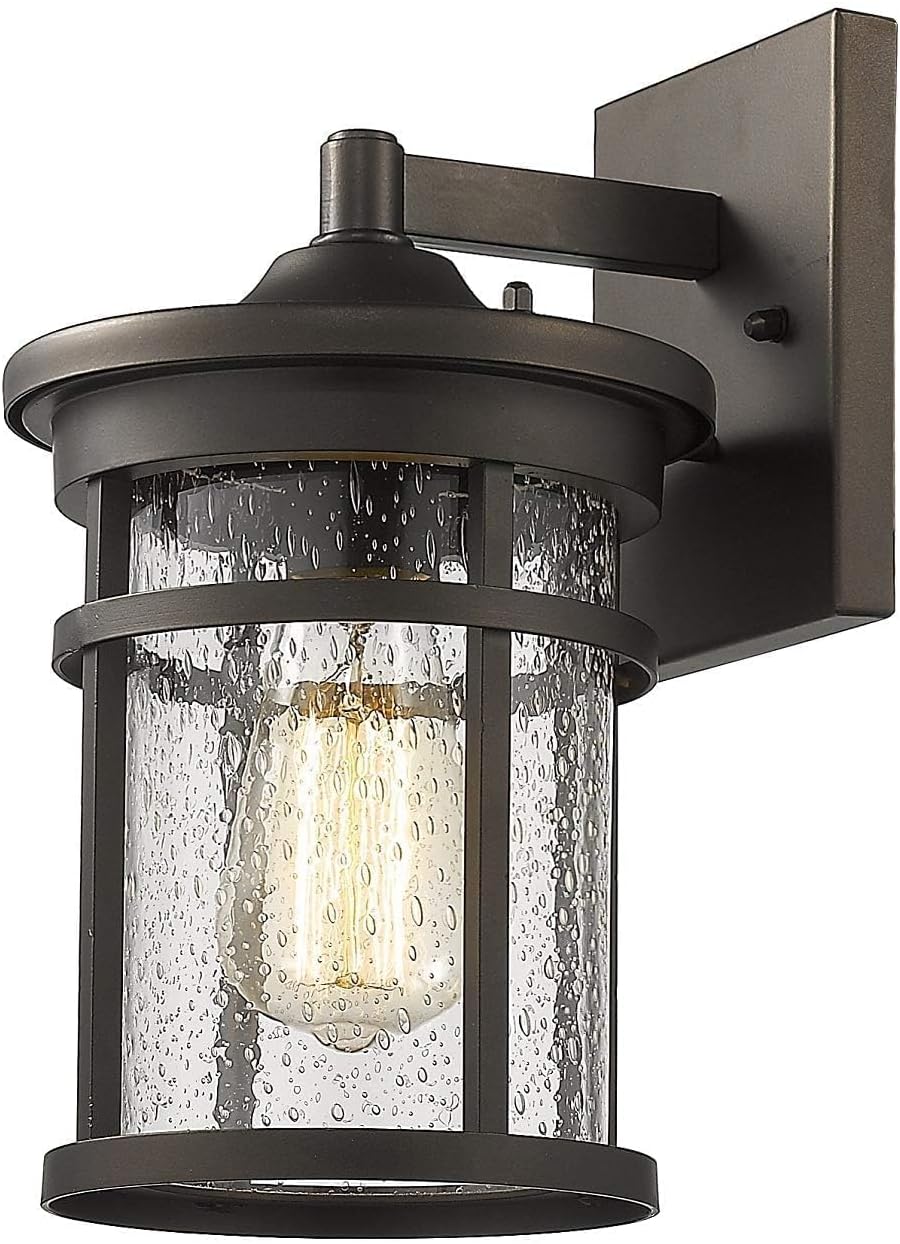 Bestshared Outdoor Wall Light, Exterior Porch Mount Light Fixture, Outdoor Wall Sconce, Front Door Lantern Lamp with Seeded Glass Shade(Oil Rubbed Bronze, 11.3
