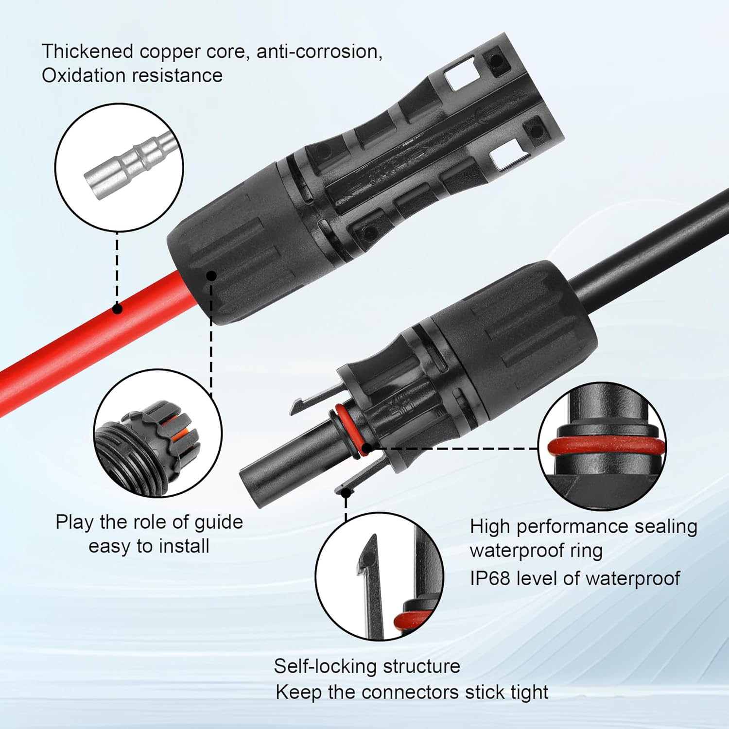 35 FEET 8AWG Solar Panel Extension Cable,8 Gauge Extension Cord, Solar Panel Wire with Extra Fair of Female and Male Quick Connectors Solar Adapter for RV, Off-Grid Systems (35FT Red + 35FT Black)