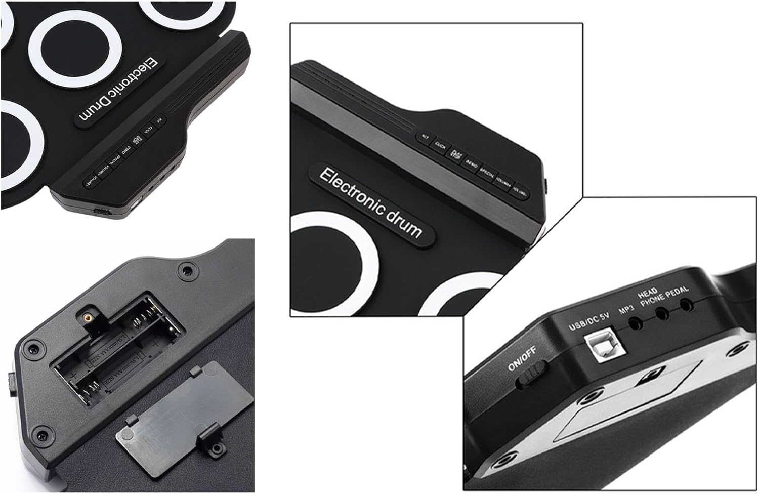 Portable Drum Pad Machine with Pedal Controlled Cymbals, a USB Electronic Drum Pad with Dual Output for Headphones and Speakers for Hand Foot Coordination