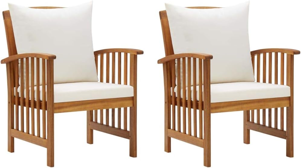 Patio Chairs with Cushions 2 pcs Solid Acacia Wood,Comfortable Wooden Garden Chairs with Cushions for Patio and Terrace Outdoor Furniture, Outdoor Chairs