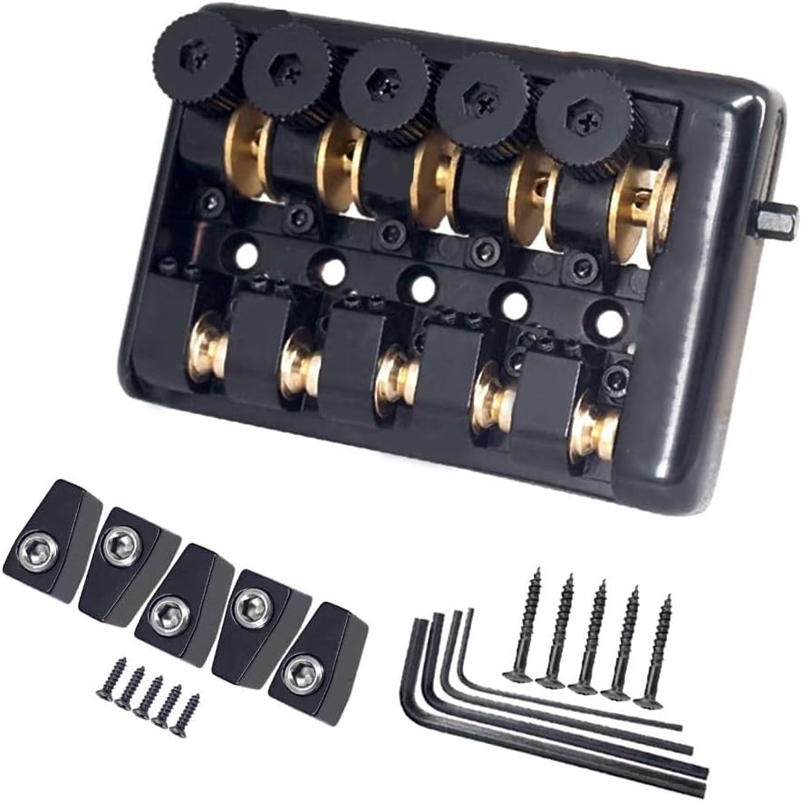 Electric Bass Bridge Tailpiece for 5-String Headless Guitar, Metal Fixed Tremolo with Nut and Screws, Black (99 x 69.2 mm)(B)