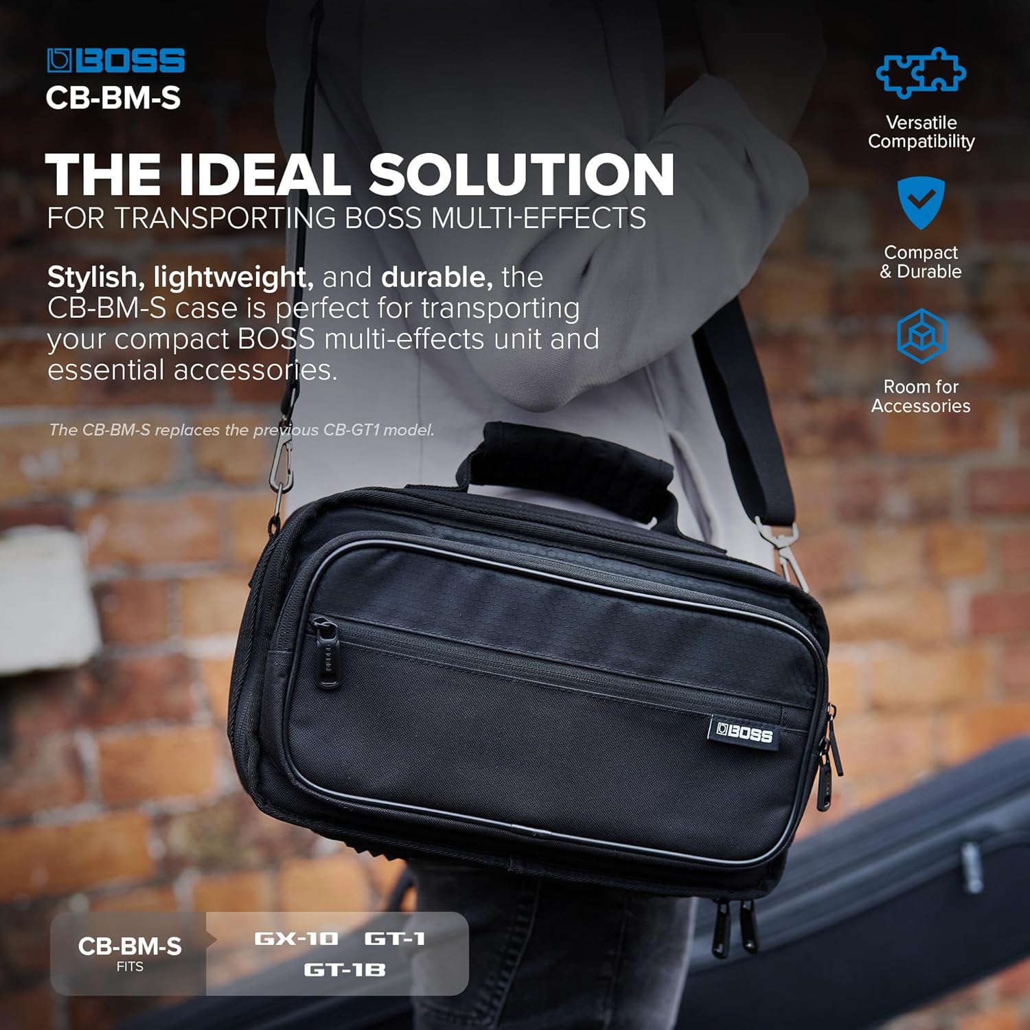 BOSS CB-BM-S | Compact Multi-Effects Case | Compatible GX-10, GT-1 & GT-1B | Lightweight & Durable | Thick Internal Padding | Adjustable Shoulder Strap | Versatile Accessory Pockets