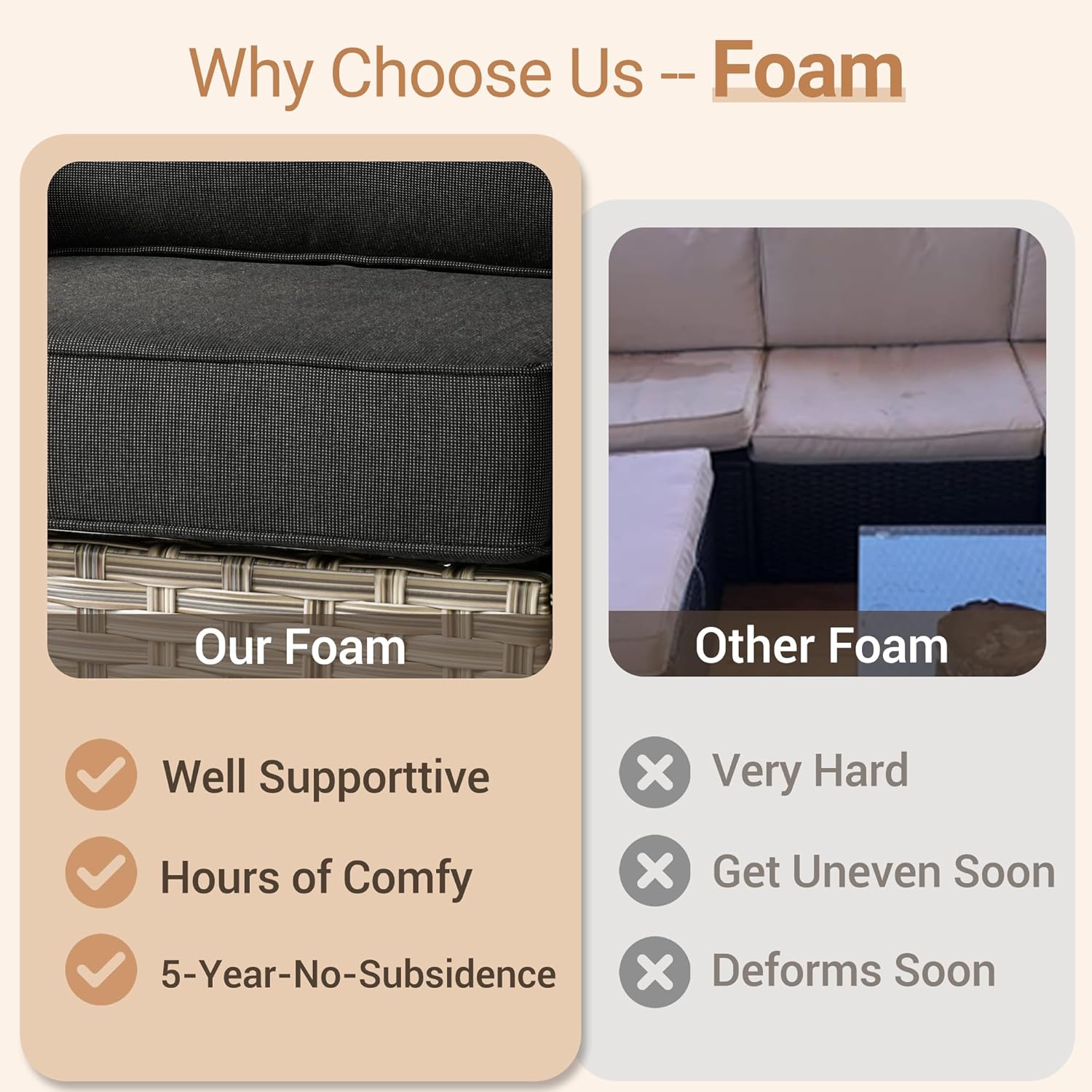 HOOOWOOO Patio Furniture Set,6 Pieces Wicker Outdoor Furniture,High Back Conversation Set with All Weather Resistant Fire Pit Table Couch Swivel Chairs,Black