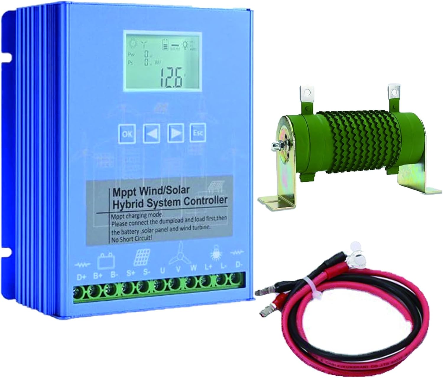 MPPT Solar Charge Controller 6000W-14000W with LCD Display, Wind Solar Hybrid Charge Controller 12V-48V with Photovoltaic and Battery Dual Power Supply for Off-Grid Systems 48V