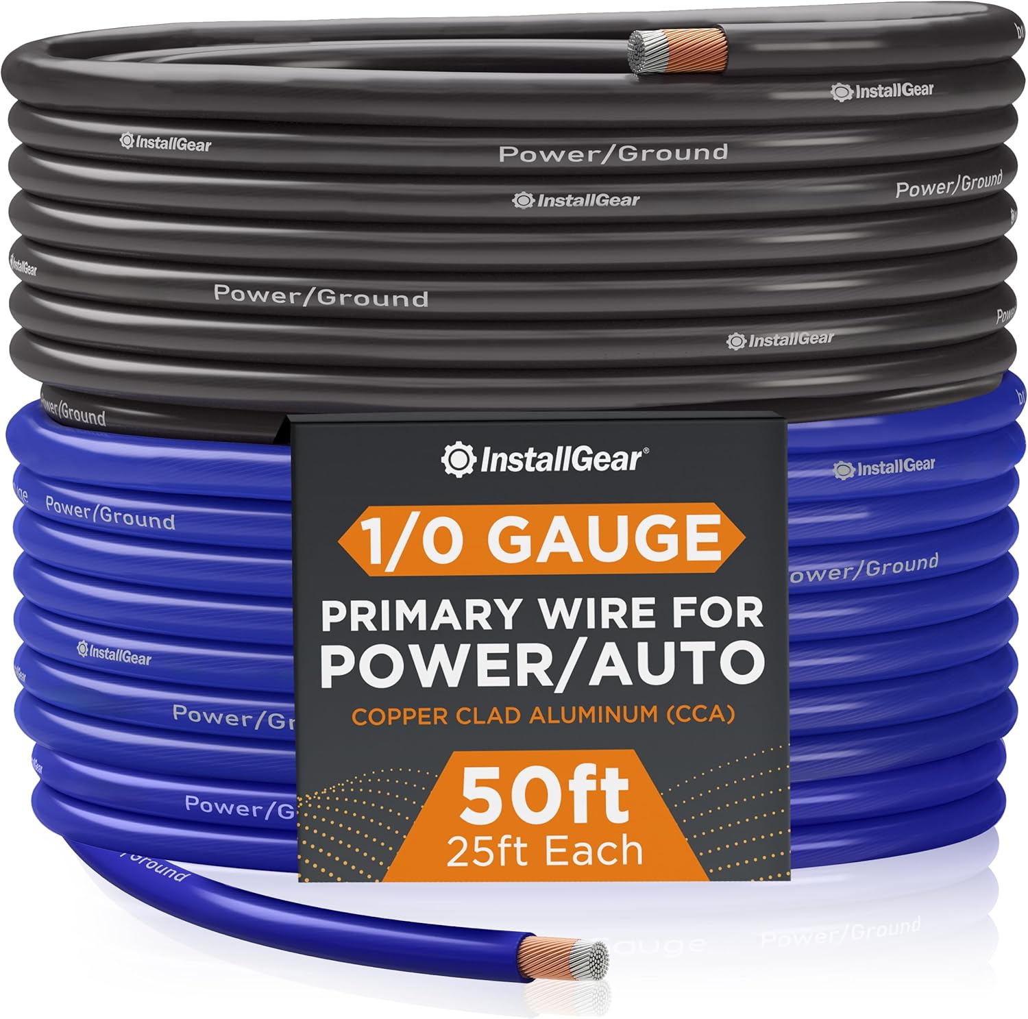 InstallGear Dual 4 Gauge Amp Wiring Kit with Amplifier Installation Wiring True Spec and Soft Touch Wire and 1/0 Gauge Black/Blue Wire (50ft) Copper Clad Aluminum CCA - Primary Automotive Wire
