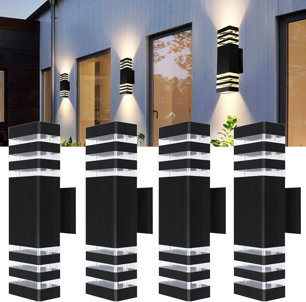 4Pack 15inch LED Square Up & Down Wall Lights,14W Outdoor Wall Light 4000K Day White Aluminum Body Waterproof IP65 LED Exterior Light Fixtures Wall Mount for House Patio Garage Garden