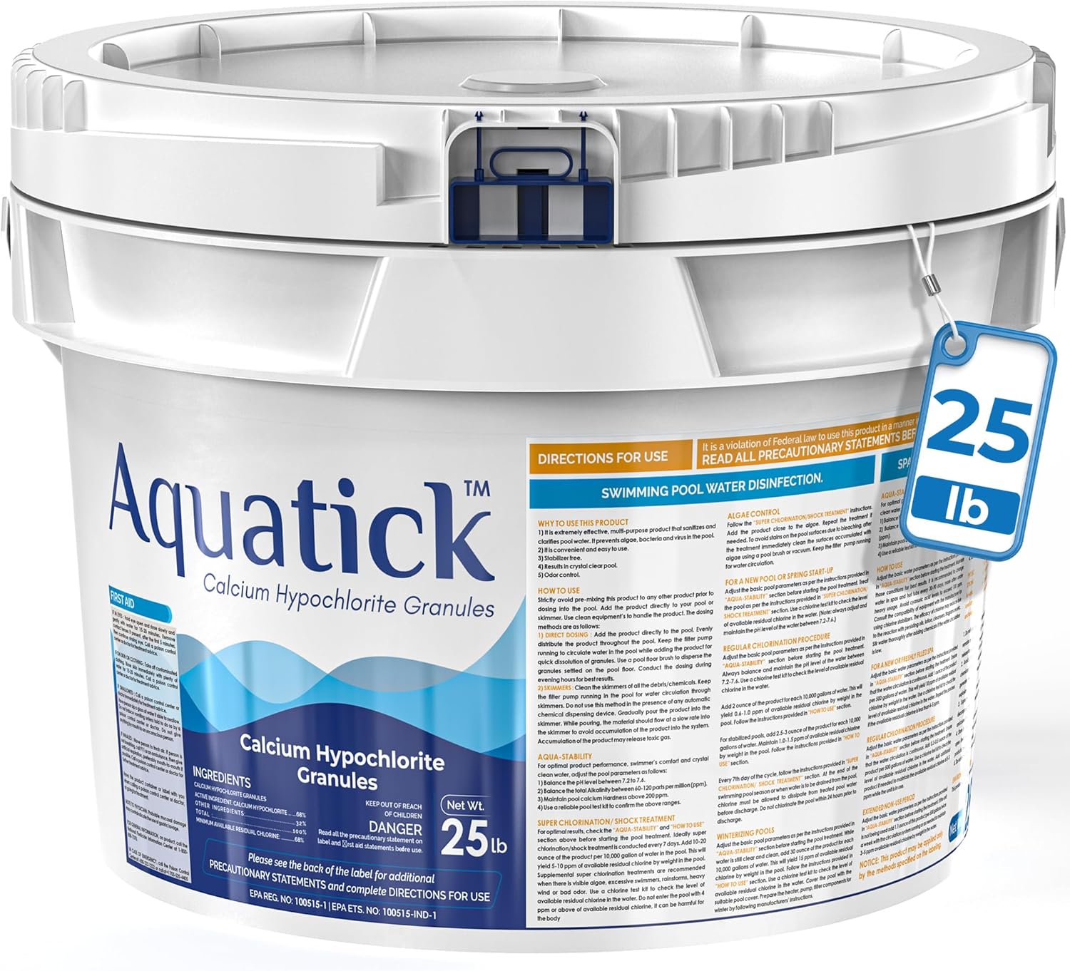 Pro-Grade Chlorine Pool Shock, 68% Cal-Hypo Granular Sanitizer, Prevents Bacteria & Algae, Restores Crystal Clear Water - Shock Treatment, Swimming Pool Chemical - 25Lb