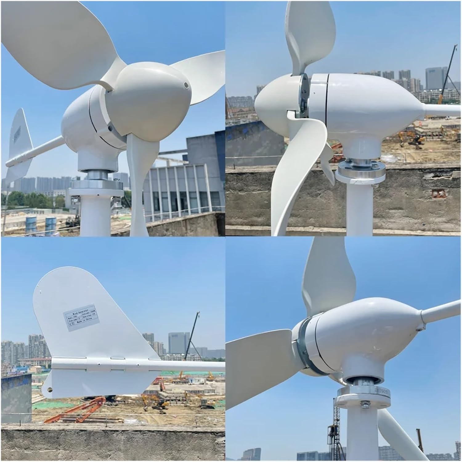 Windmill Generator, Home 10KW Off Grid System Wind Turbine Generators 10000W 12V 24V 48V Windmill 3 Blades For Farm Low Wind Speed Starting Wind Turbines (Color : White, Size : 24V_10KW)