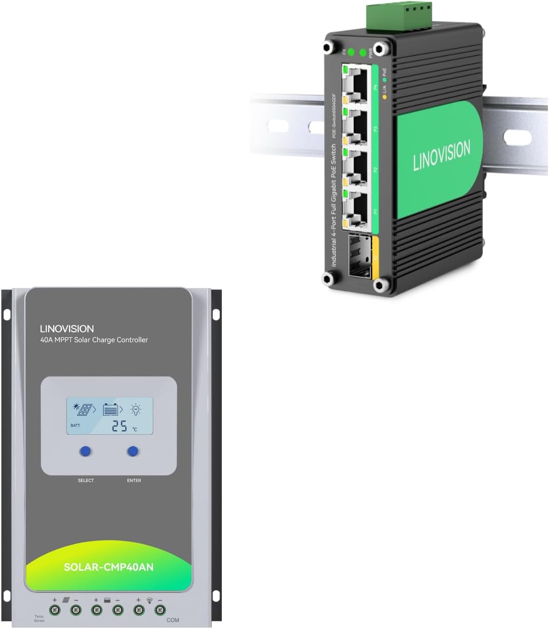 LINOVISION 12V/24V 40A MPPT Solar Charge Controller with PoE Switch