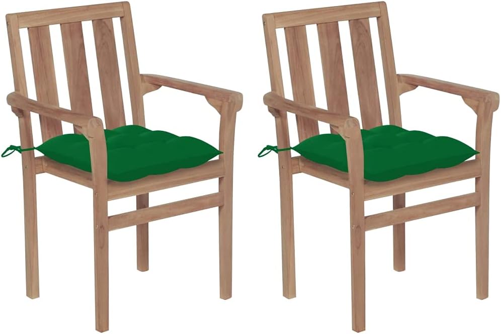 Patio Chair Patio Chairs 2 pcs with Green Cushions Solid Teak Wood