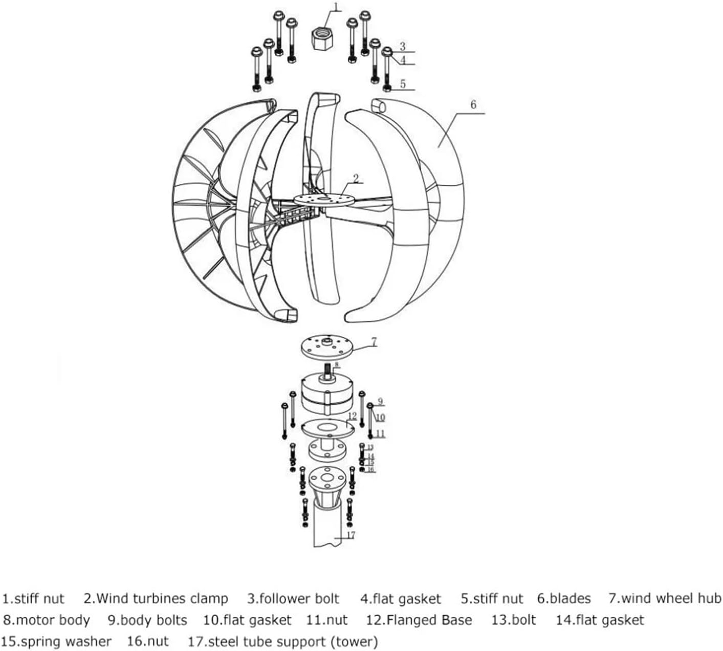 Wind Turbine Generator Kit, 400W Vertical Axis Wind Generator 12V 24V Red and White Ball Type Wind Turbine for Land Marine Use for Hybrid Solar Wind System(5 Blades_24V)