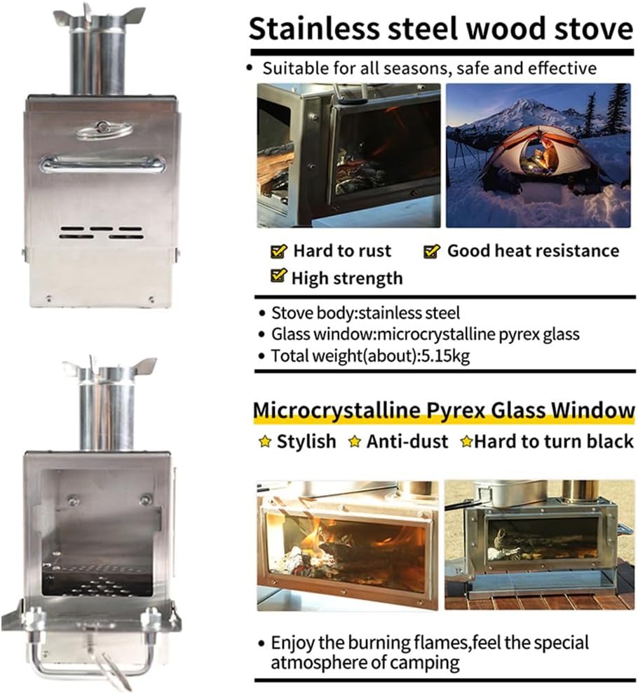 Camping Rocket Stove Wood Burning Stove Safe Effective Stainless Steel Construction Compact Packed Size Patio Fireplace Outdoor Fire Pit